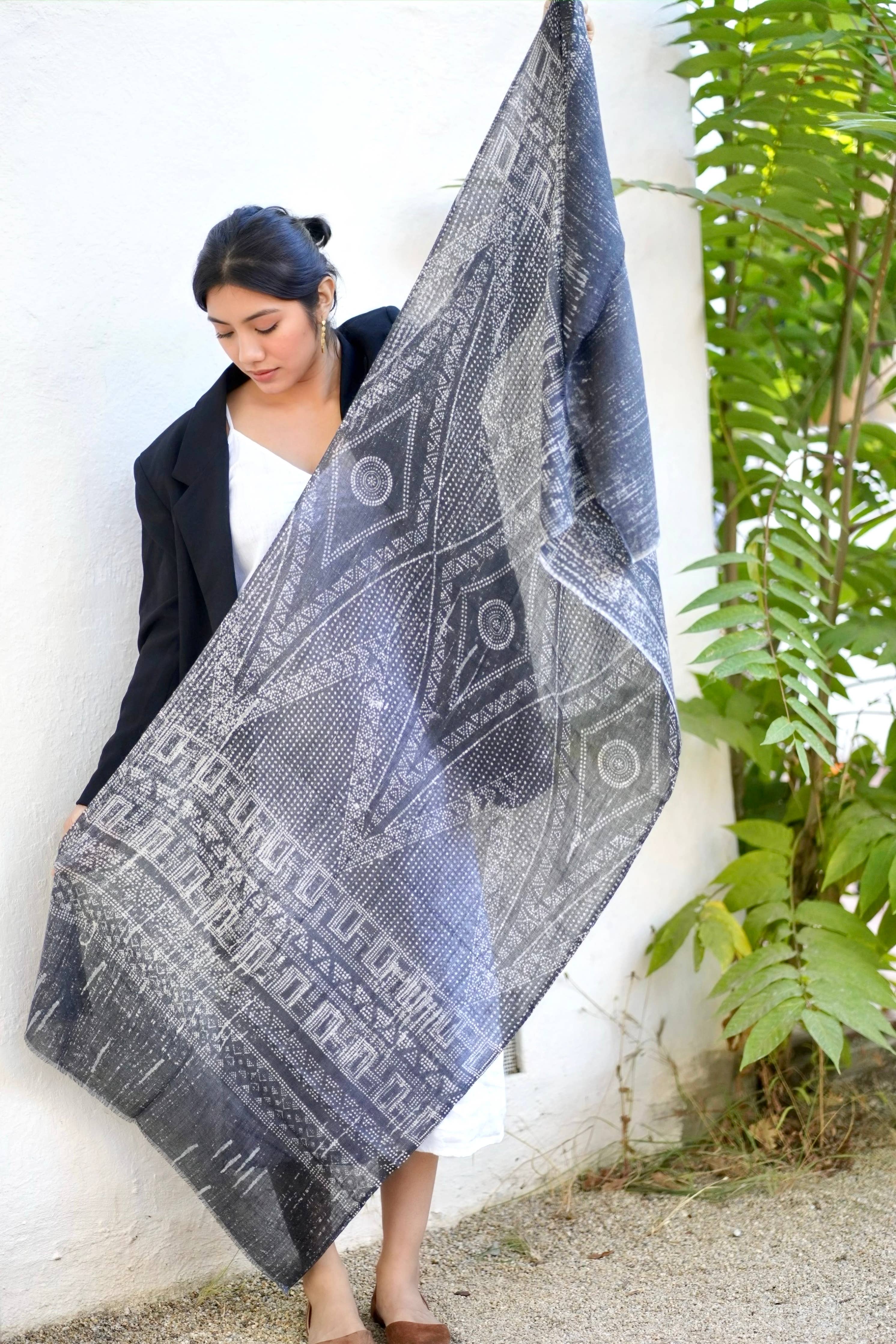 Veronique Geo Wool Silk Scarf