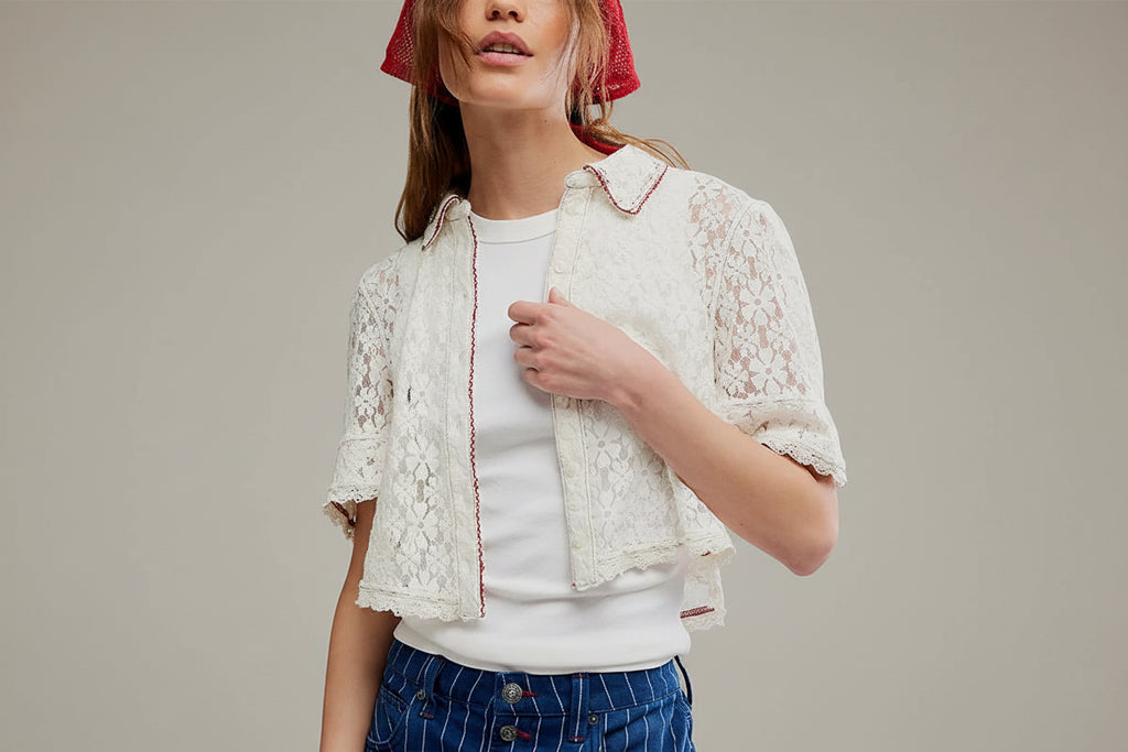 Free People Mannie Lace Button Down Shirt