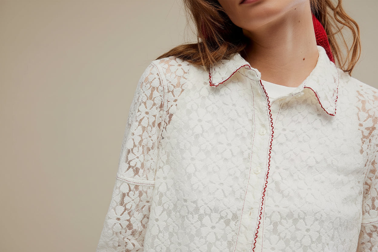 Free People Mannie Lace Button Down Shirt