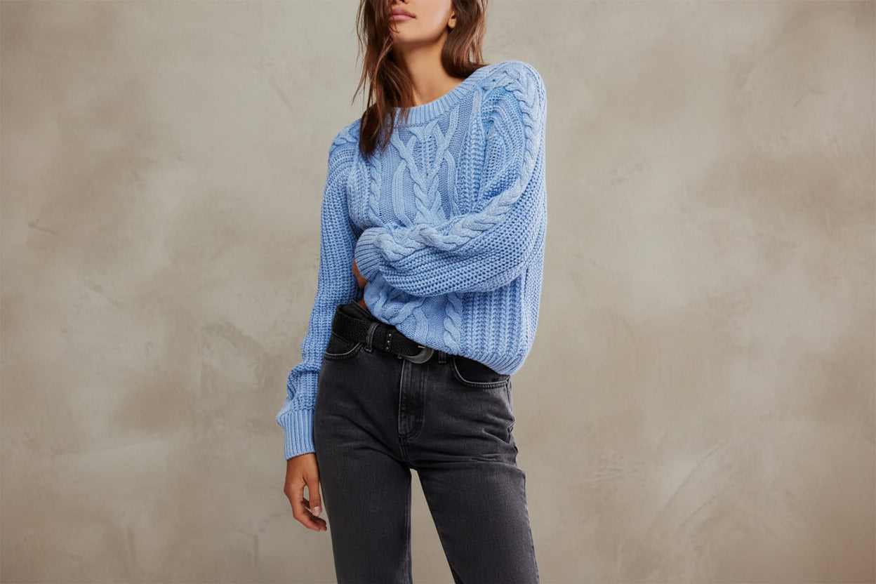 Free People Frankie Cable Knit in Della Robbia Blue
