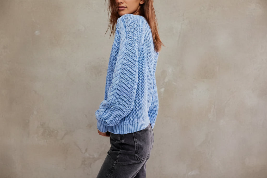 Free People Frankie Cable Knit in Della Robbia Blue