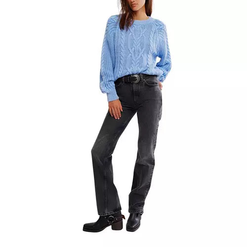 Free People Frankie Cable Knit in Della Robbia Blue