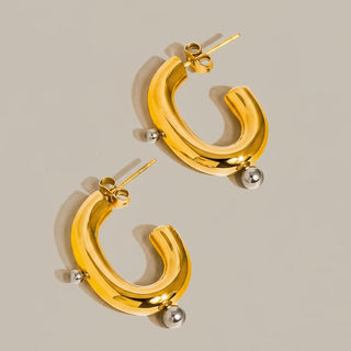 Alsace 18K Gold Non-Tarnish Two Toned C Hoop Earring