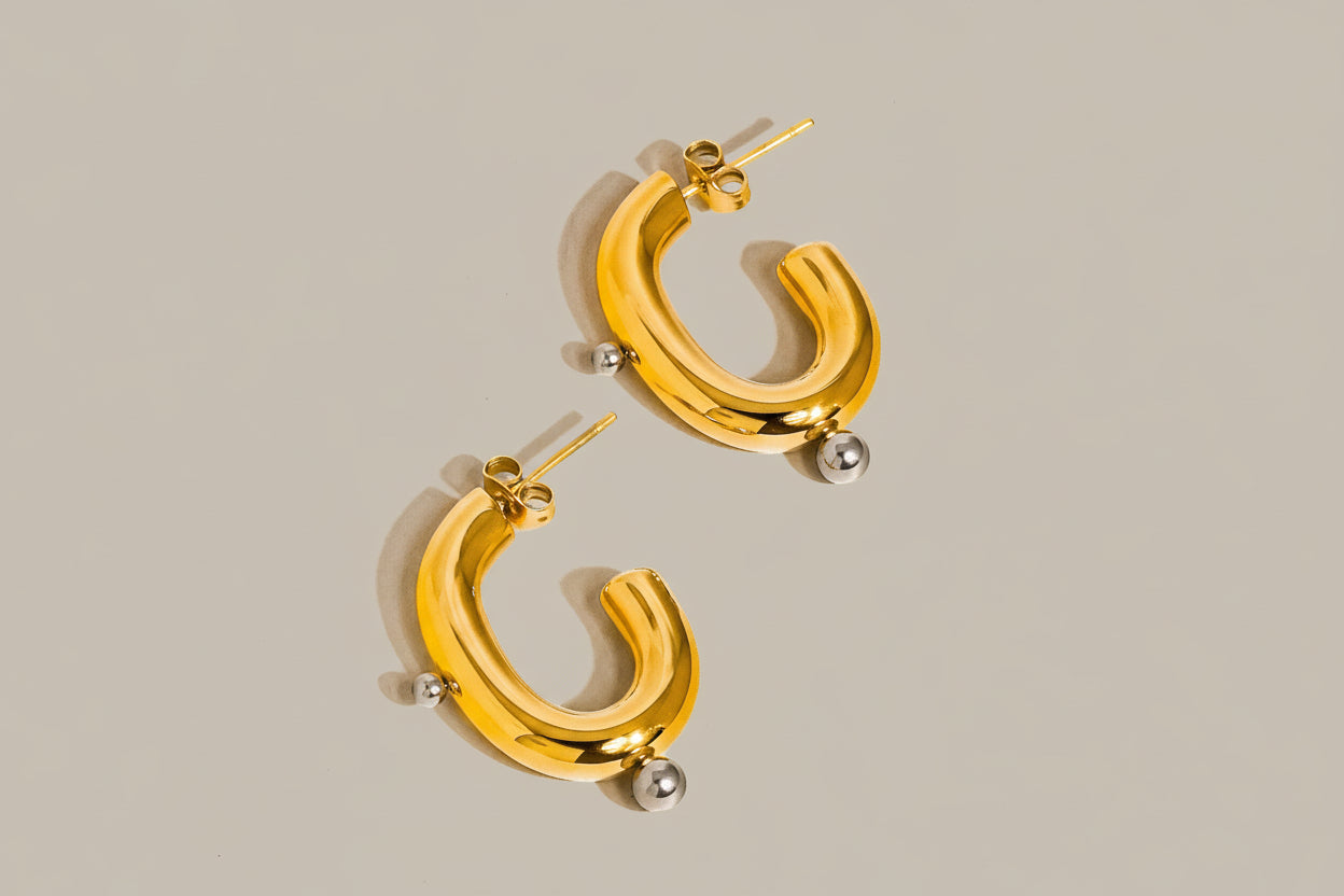 Alsace 18K Gold Non-Tarnish Two Toned C Hoop Earring