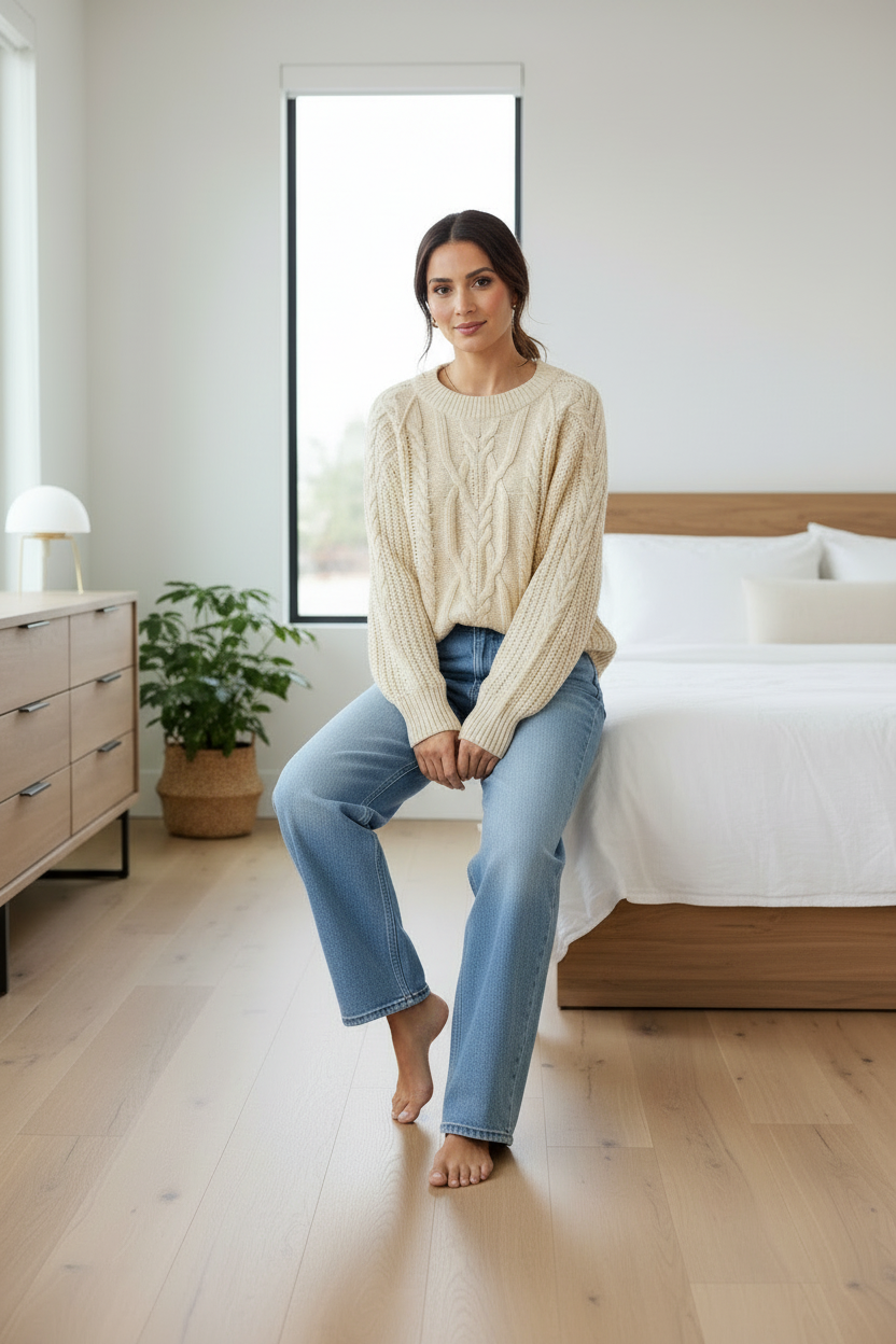 Free People Frankie Cable Knit in Buttercream