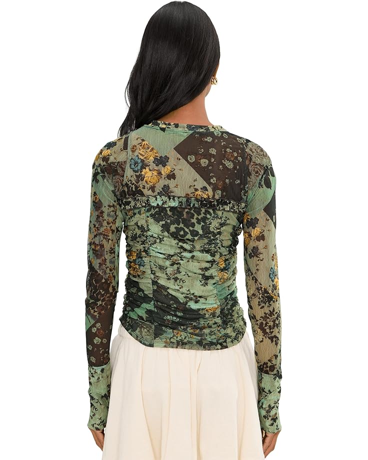 Free People Ariana Long Sleeve Ruched Top in Cool Green