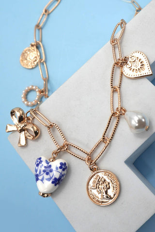 Blue Ceramic Porcelain Bow Heart Coin