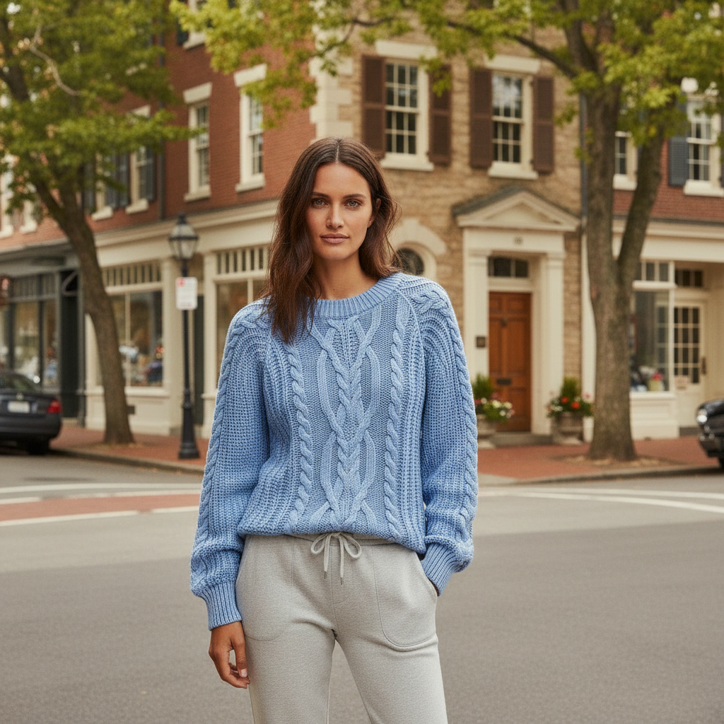 Free People Frankie Cable Knit in Della Robbia Blue