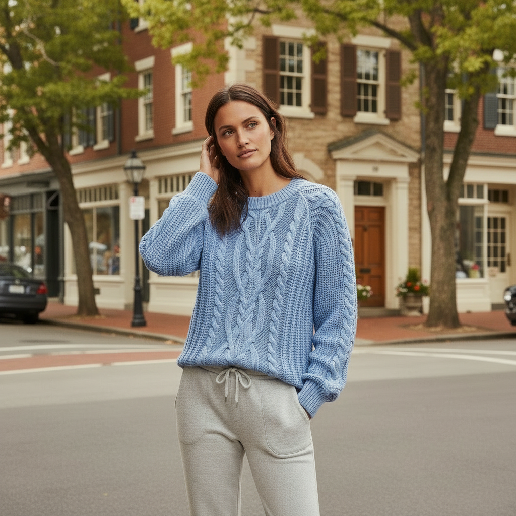 Free People Frankie Cable Knit in Della Robbia Blue