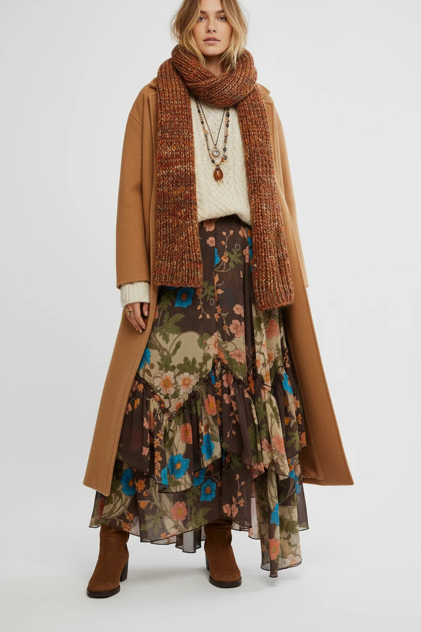 Free People Palermo Villa Chiffon Maxi in Chocolate Combo