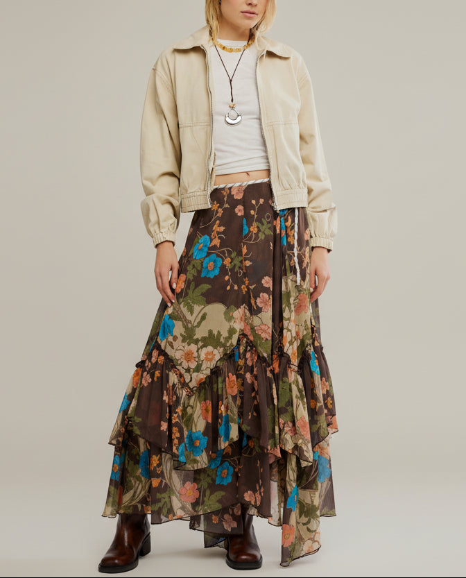 Free People Palermo Villa Chiffon Maxi in Chocolate Combo