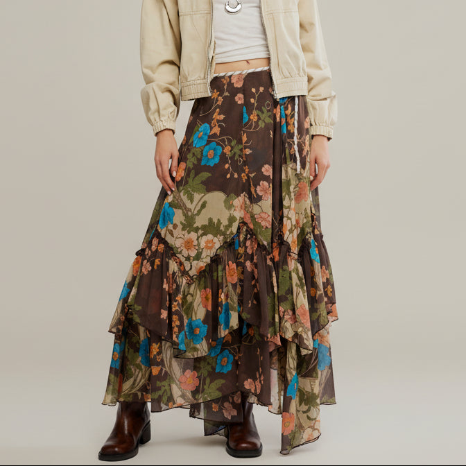 Free People Palermo Villa Chiffon Maxi in Chocolate Combo