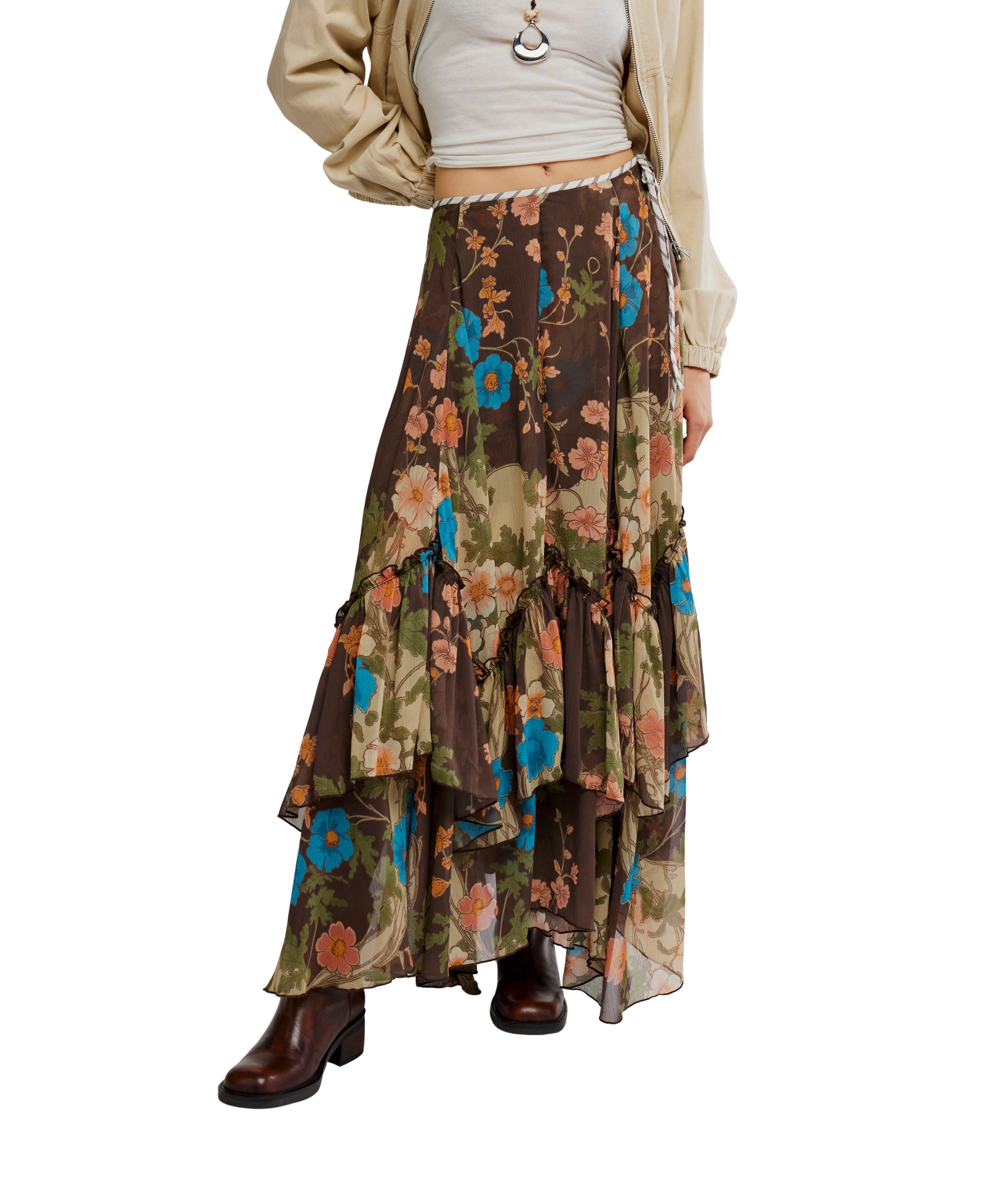 Free People Palermo Villa Chiffon Maxi in Chocolate Combo