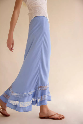 Free People Long Lost Lover Slip Skirt in Cashmere Blue