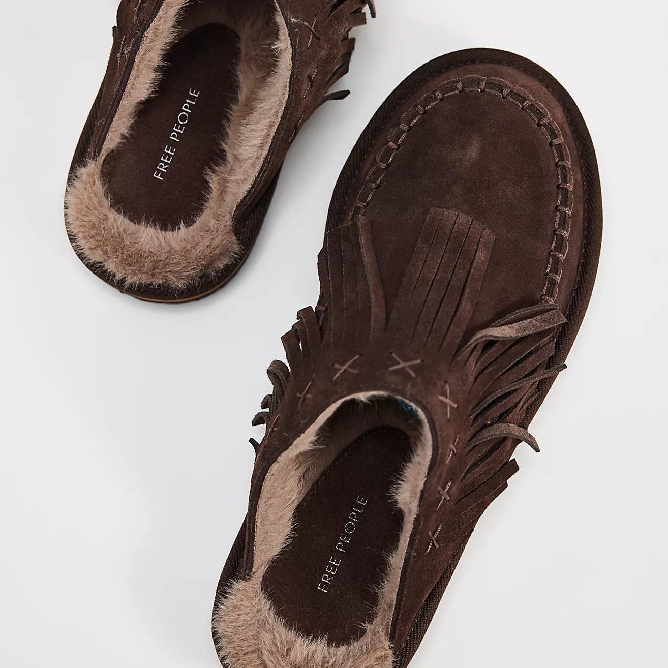Free People Fallon Fringe Mules in Chocolate