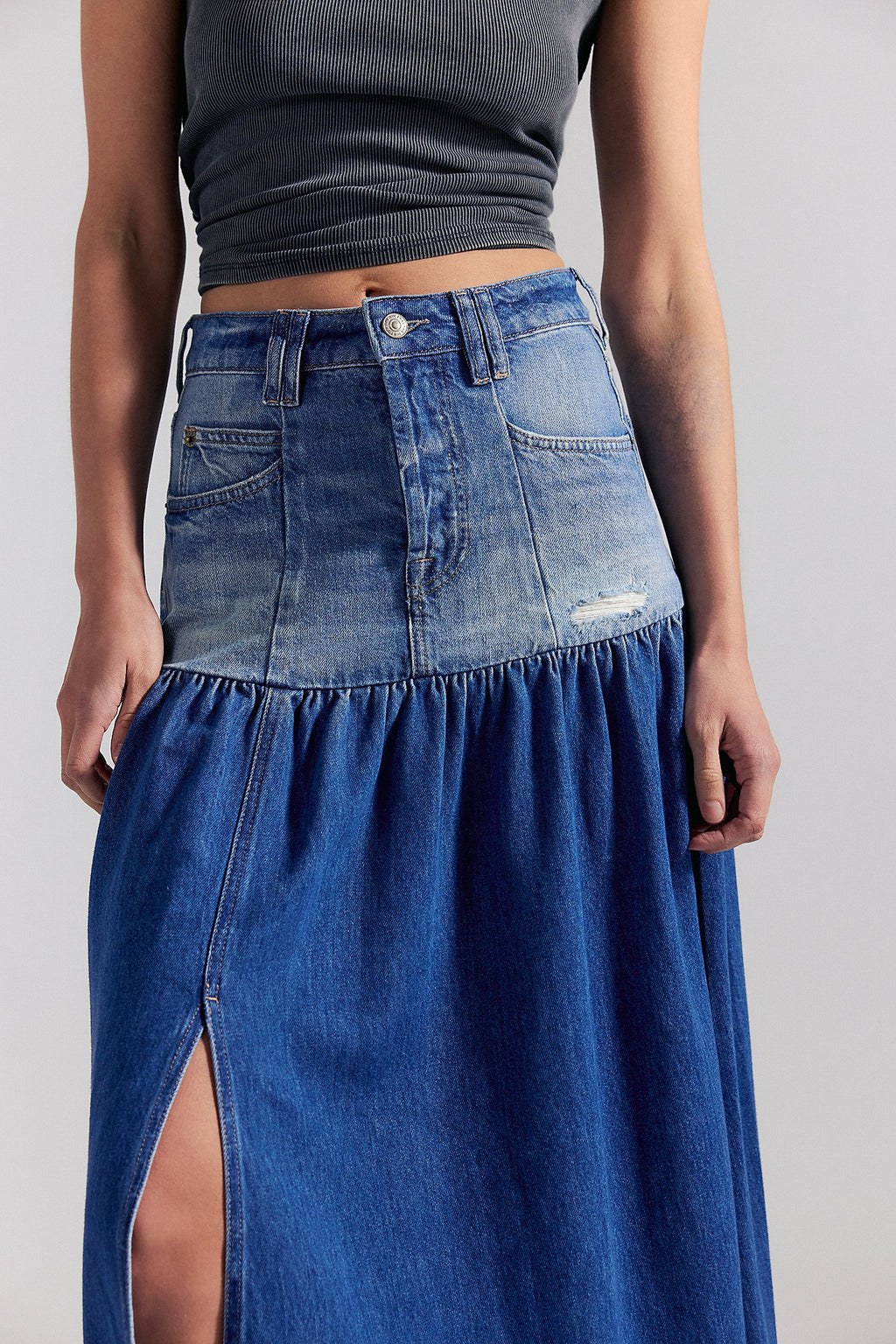 Free People Good Company Mixed Denim Maxi Skirt