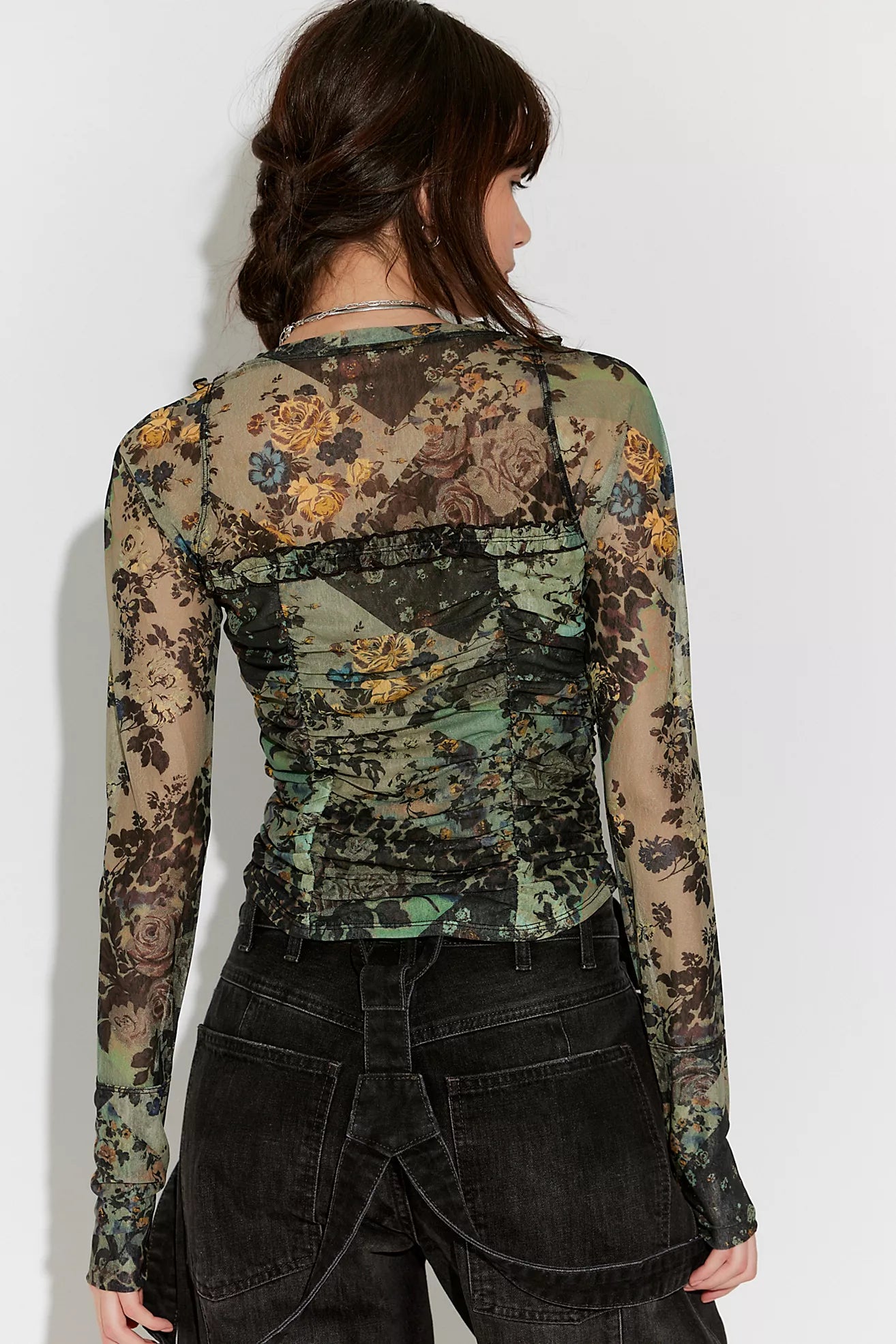 Free People Ariana Long Sleeve Ruched Top in Cool Green