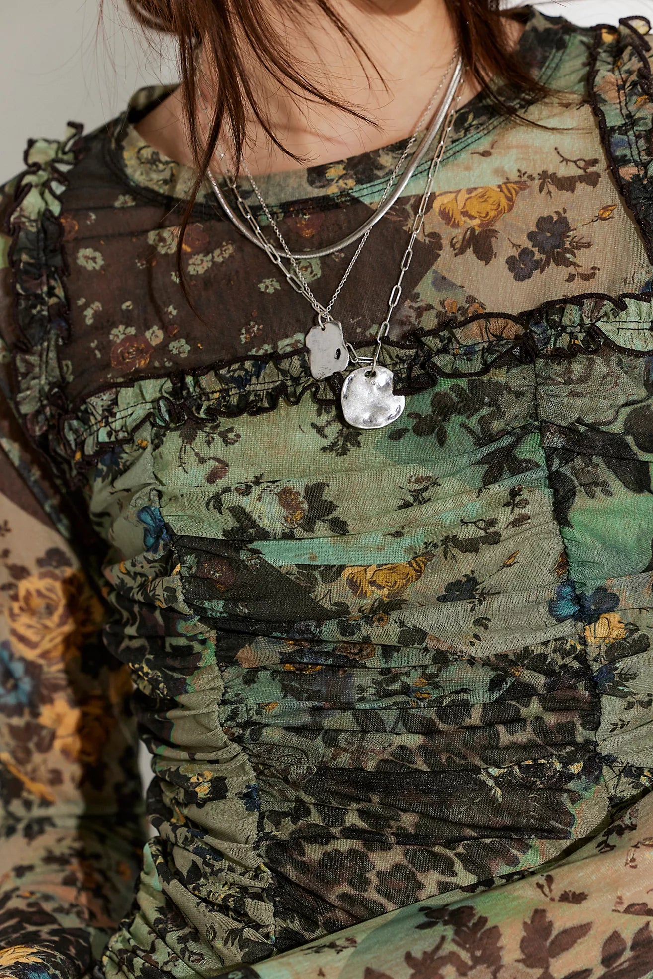 Free People Ariana Long Sleeve Ruched Top in Cool Green