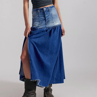 Free People Good Company Mixed Denim Maxi Skirt