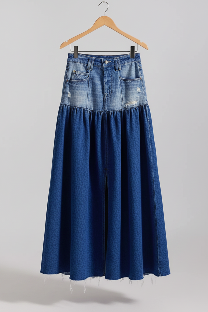Free People Good Company Mixed Denim Maxi Skirt