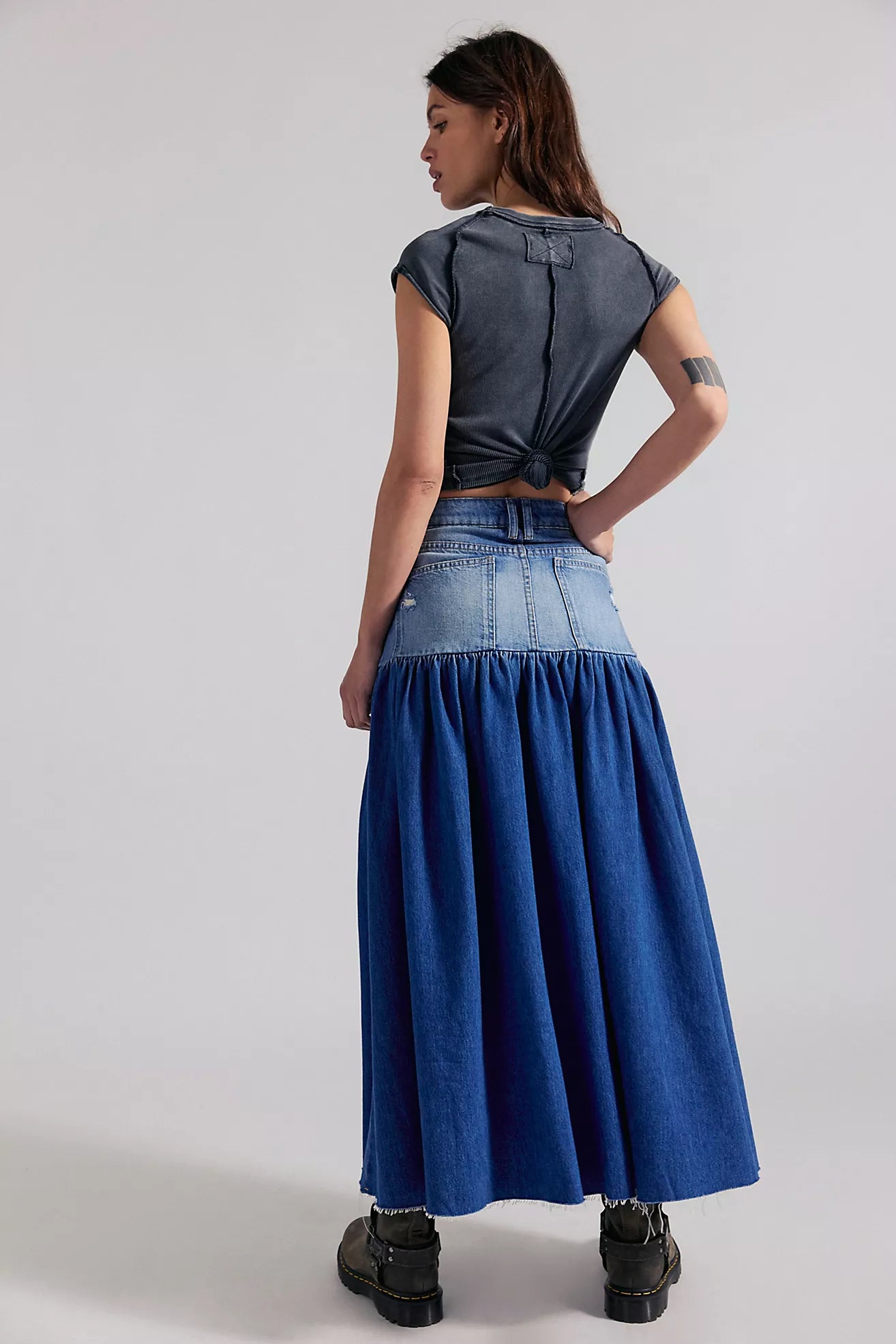 Free People Good Company Mixed Denim Maxi Skirt