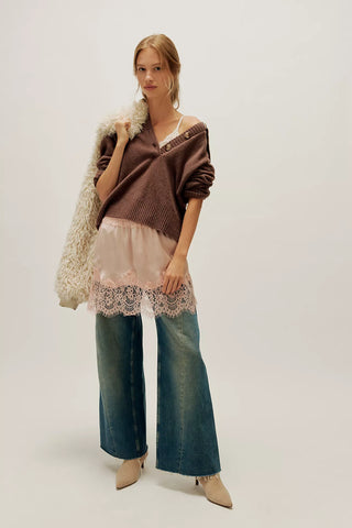 Free People Meet in the Middle Half Slip Skirt in Peach Paisley