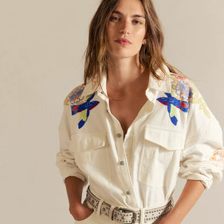 Free People Take Flight Embroidered Shirt