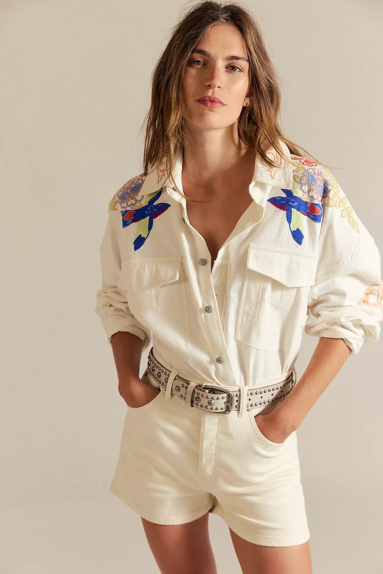 Free People Take Flight Embroidered Shirt