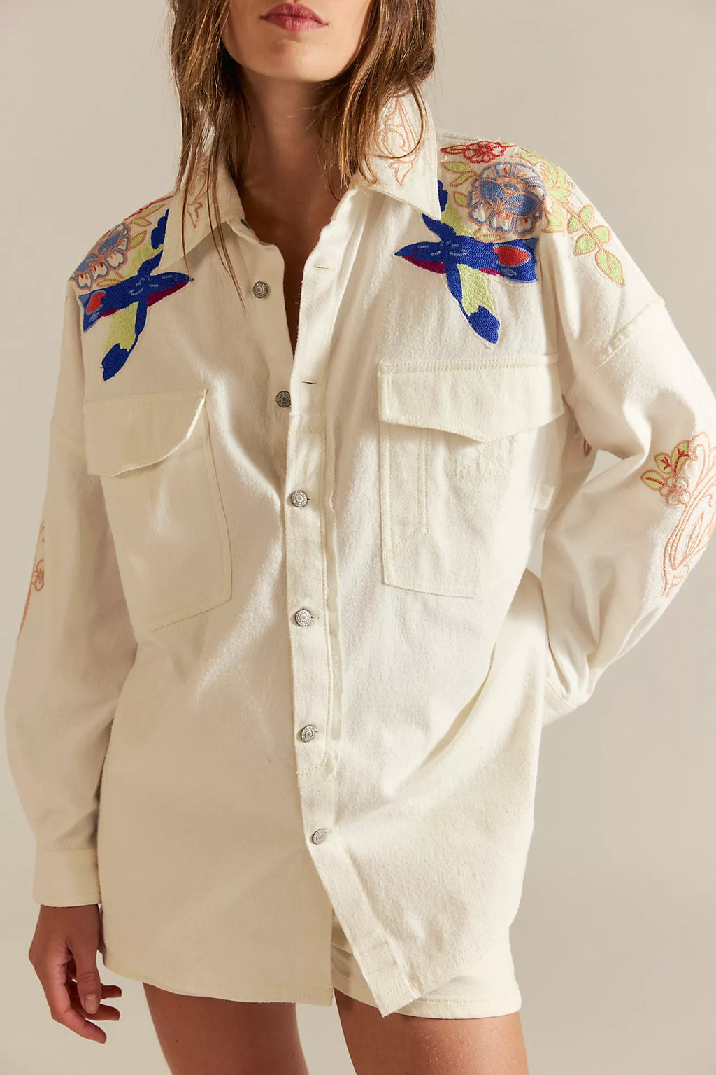 Free People Take Flight Embroidered Shirt