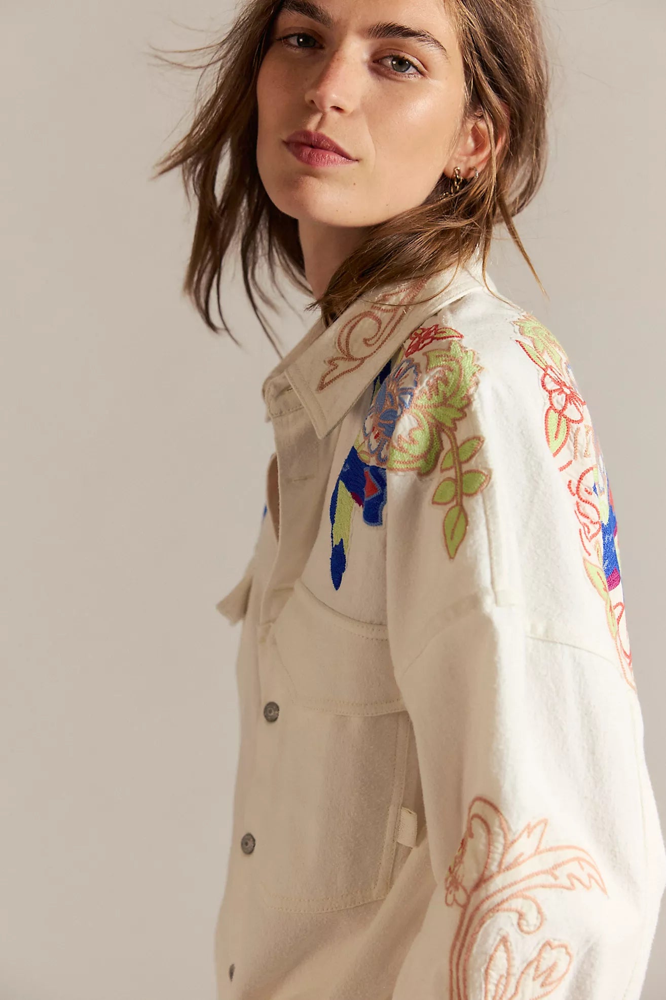 Free People Take Flight Embroidered Shirt