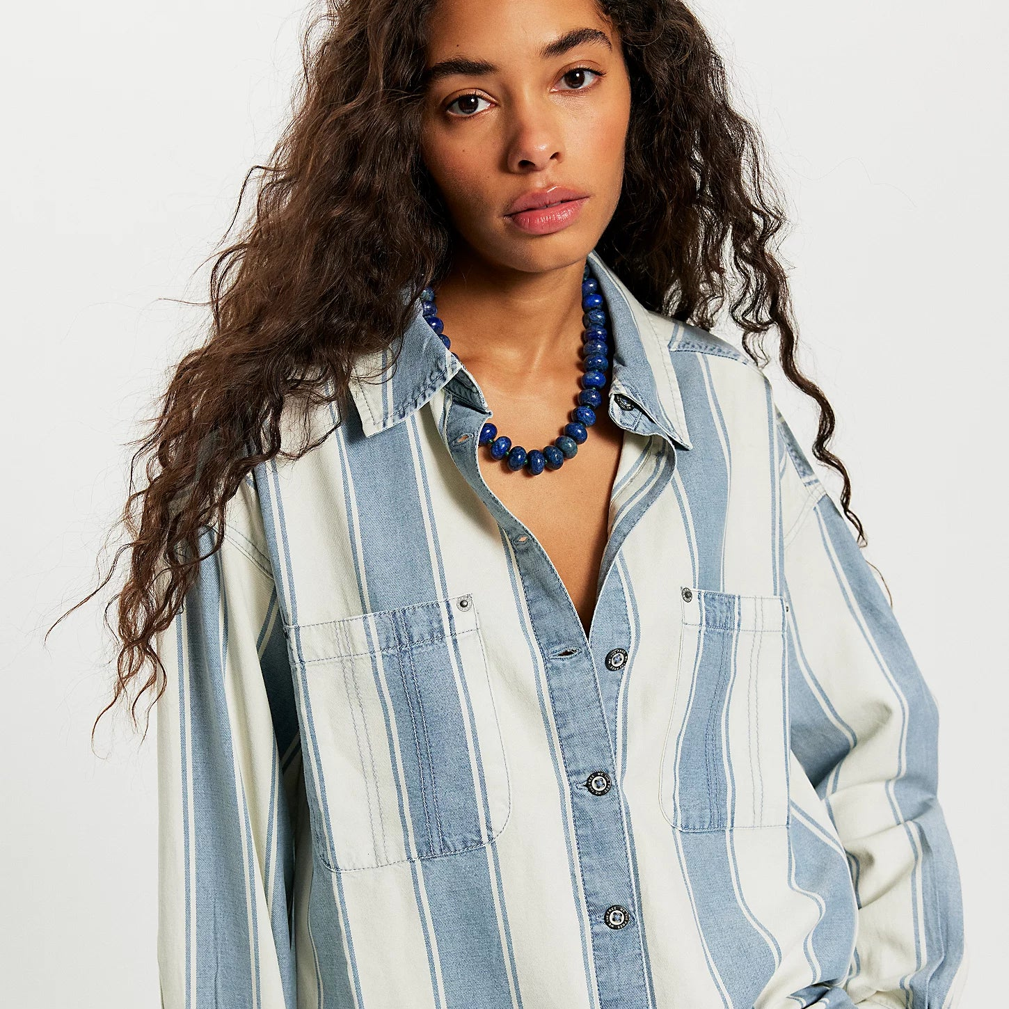 Free People Crossroads Striped Button Down Shacket