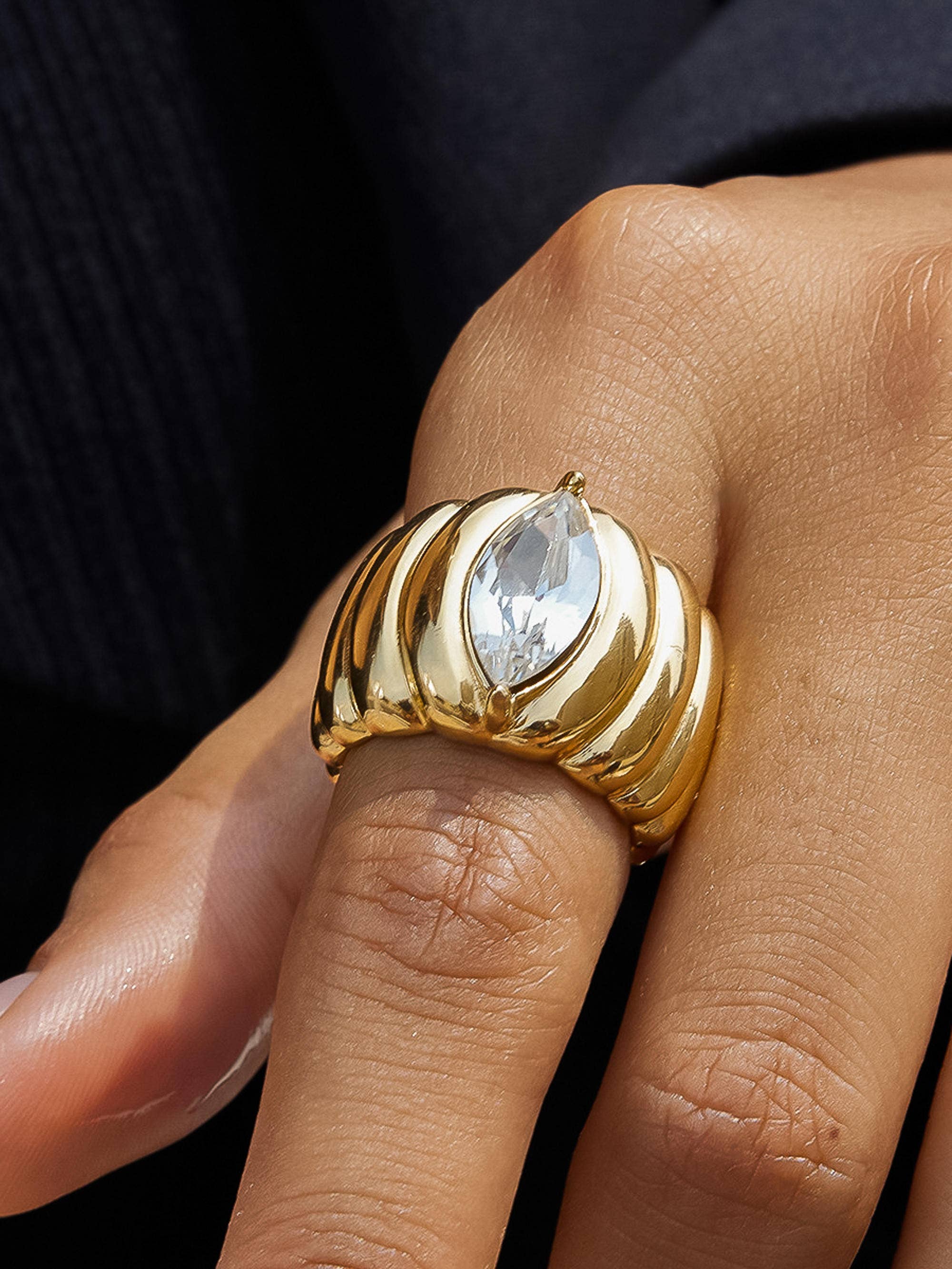 Ambré 18K Gold Non-Tarnish Marquise CZ Statement Ring