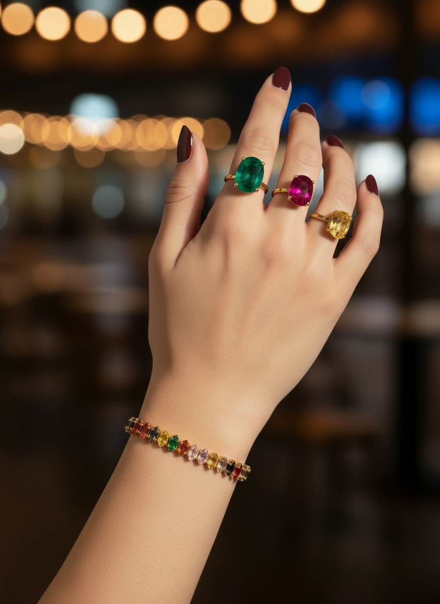 Starlight 18K Gold Multicolor Bold CZ Chain Bracelet