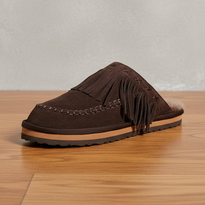 Free People Fallon Fringe Mules in Chocolate